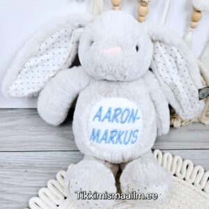 Pehme jänes (beez, roosa) tikitud nimega