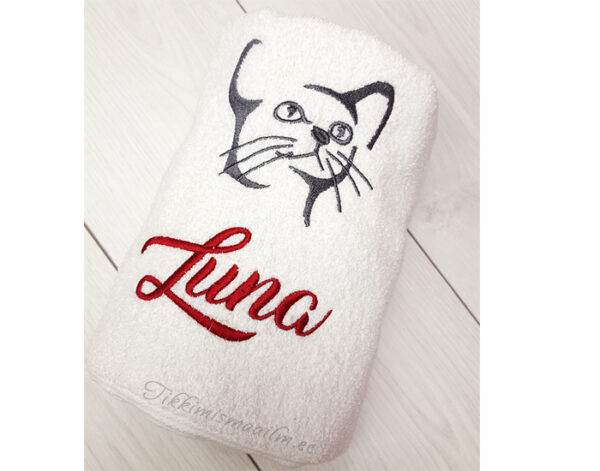 Käterätik nime, kassi, koera või karu tikandiga (17 erinevat disaini)