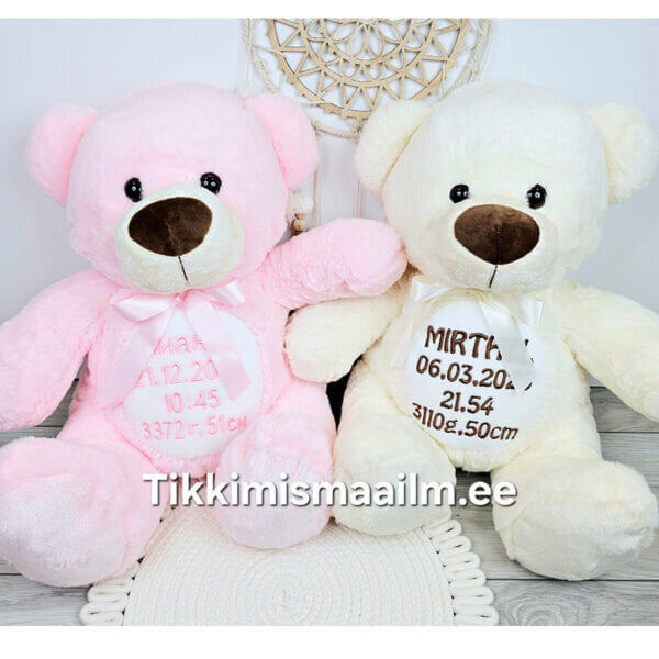 Suur karu sünniandmetega (karu suurus 44 cm) beez, roosa